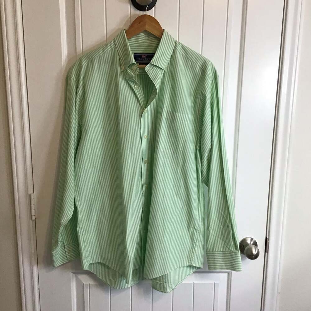 Vineyard Vines Murray Shirt Green Striped Button Down Shirt Men's Large